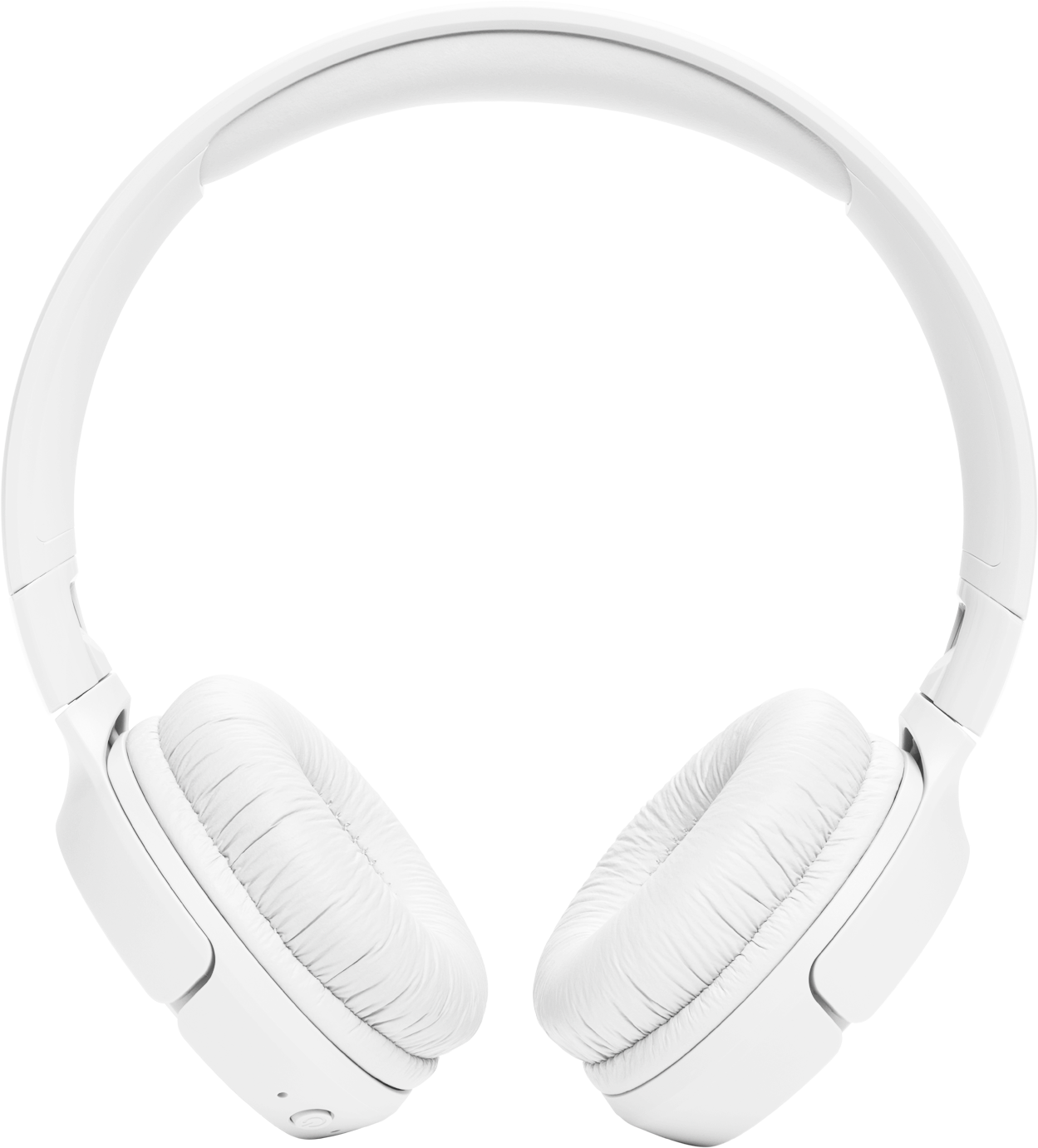 Casque blanc avec écouteurs rembourrés et serre-tête réglable.