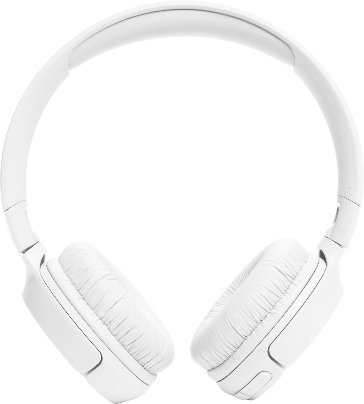 Casque blanc supra-auriculaire avec coussinets rembourrés sur fond noir.