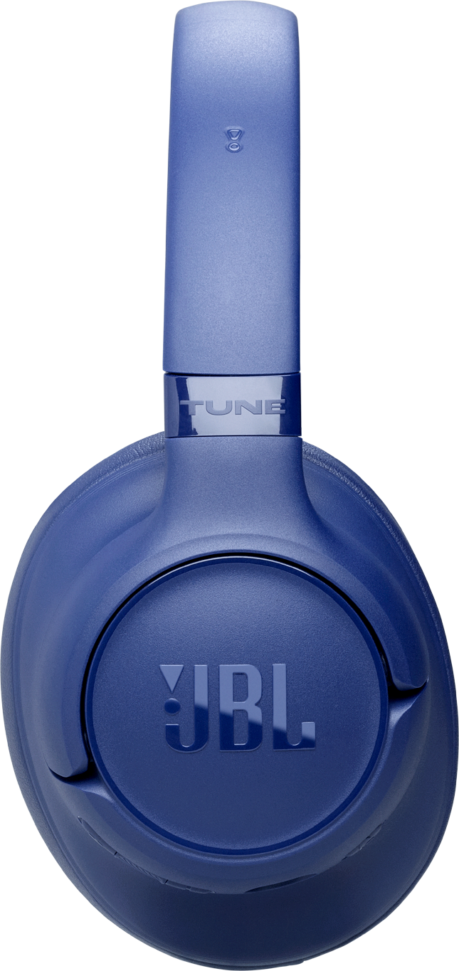 Eine blaue JBL Kopfhörer-Ohrmuschel mit "TUNE" und JBL Logo.