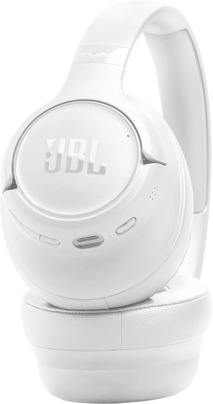 Weiße JBL-Kopfhörer mit gepolsterten Ohrmuscheln und verstellbarem Kopfbügel.