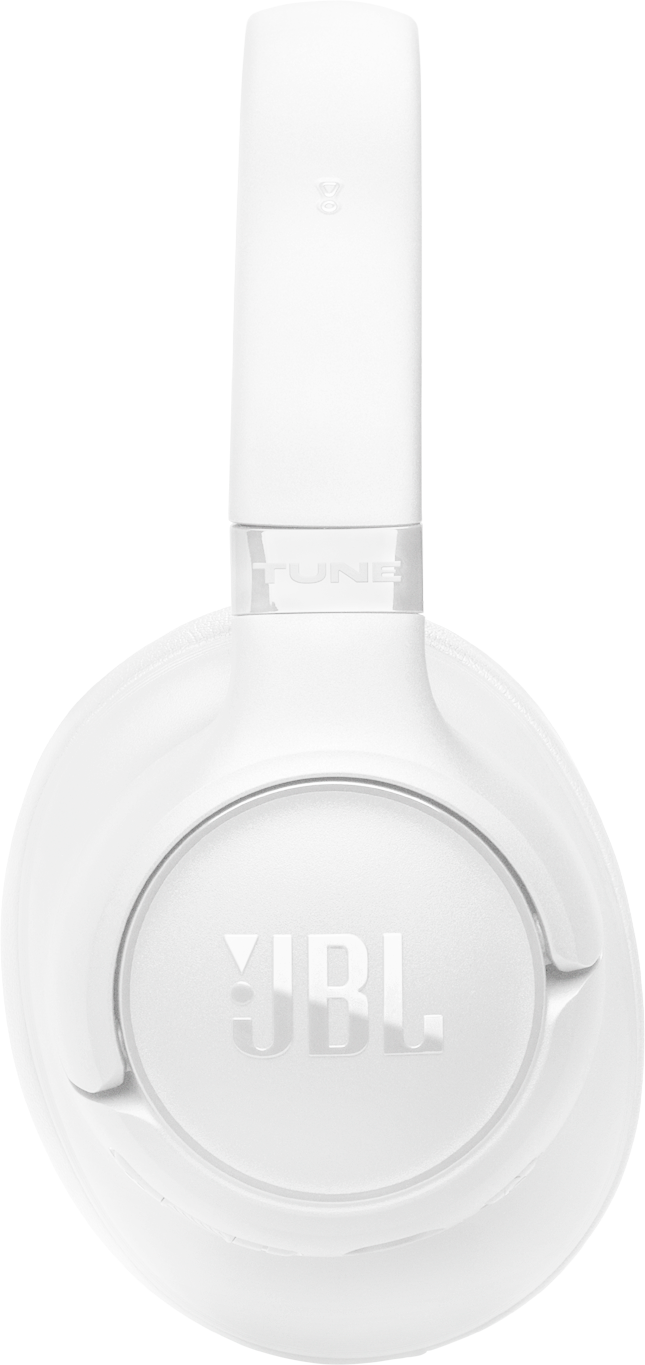 Weiße JBL-Kopfhörer mit „TUNE“-Schriftzug, detaillierte Ansicht.