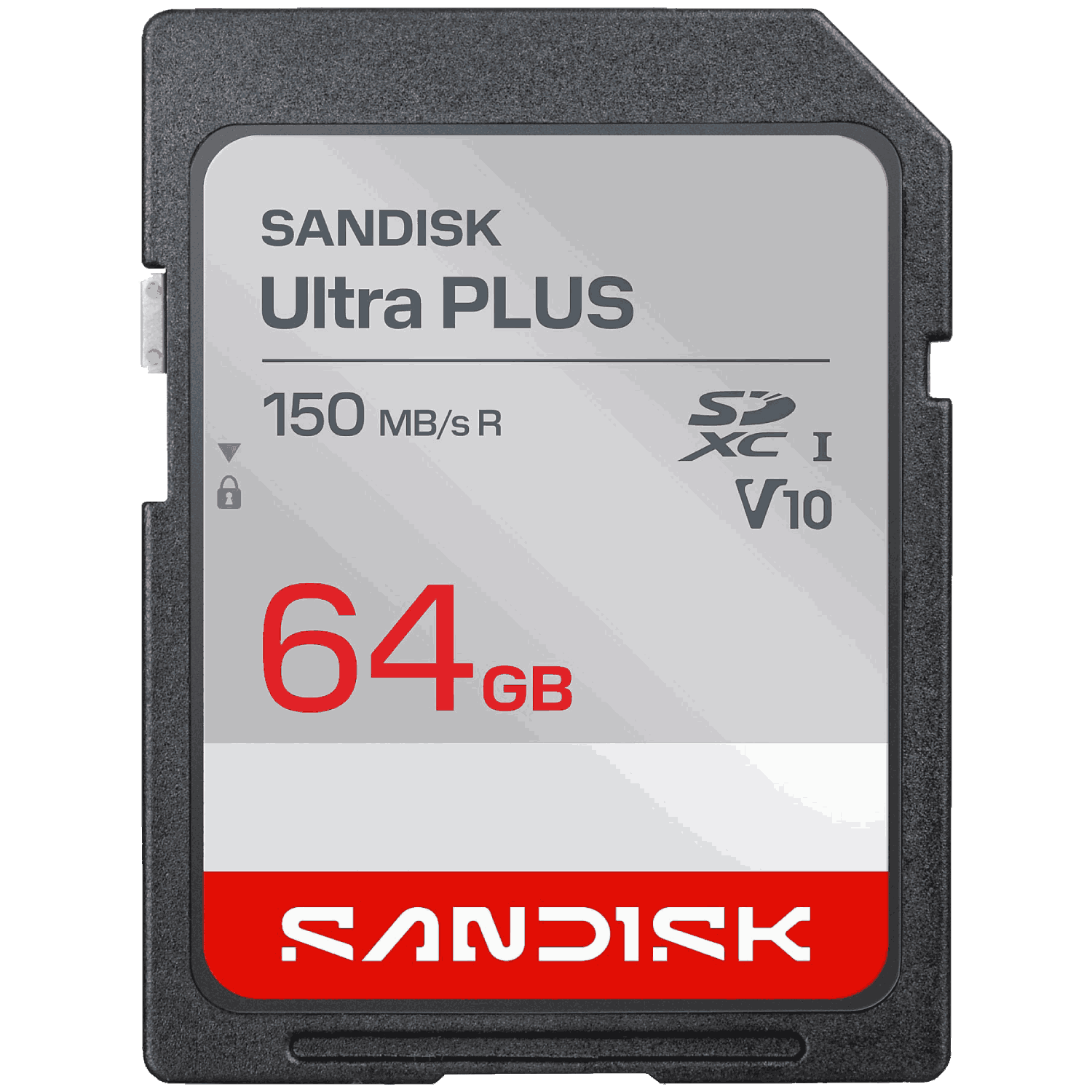 Tarjeta de memoria Sandisk Ultra Plus 64GB SDXC con 150 MB/s de lectura.