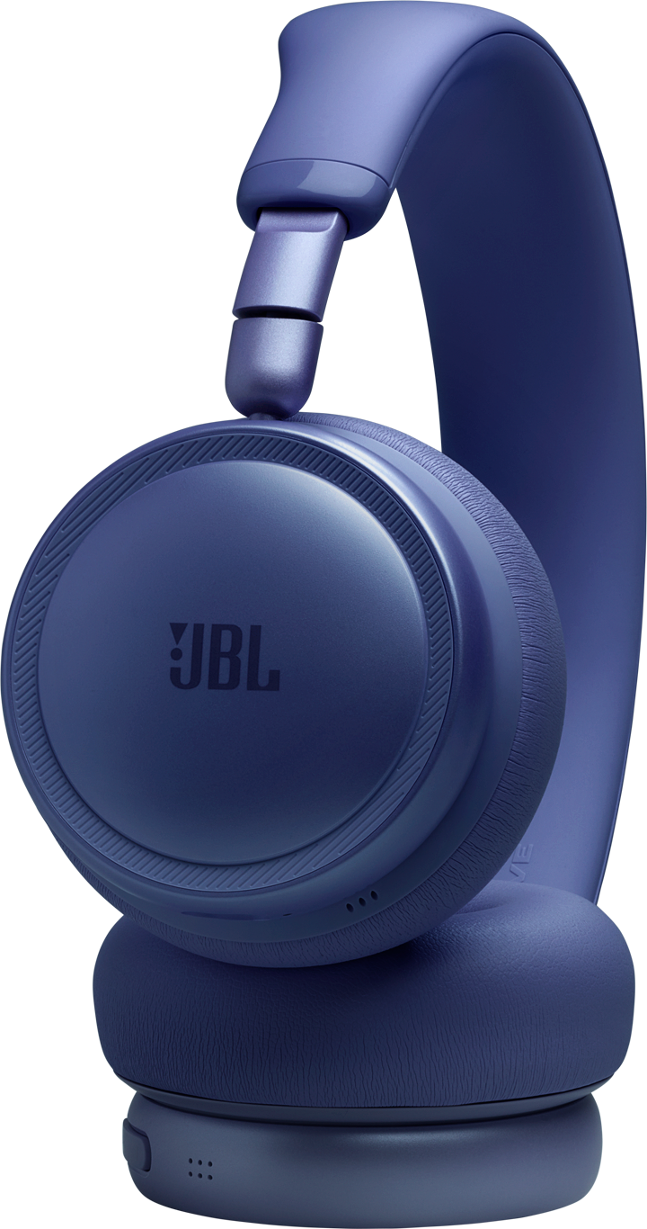 Cuffie JBL blu scuro con padiglioni imbottiti e fascia regolabile.