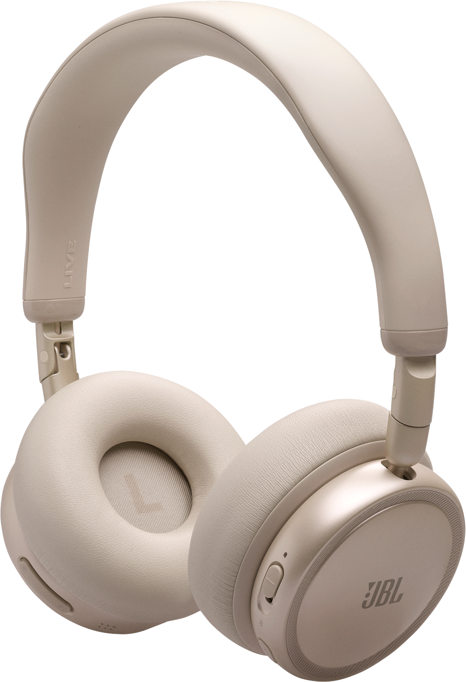 Cuffie JBL beige su sfondo nero.