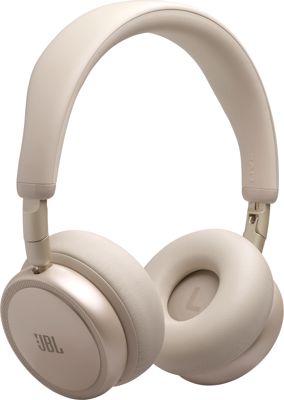 Cuffie JBL beige con padiglioni imbottiti e archetto regolabile.