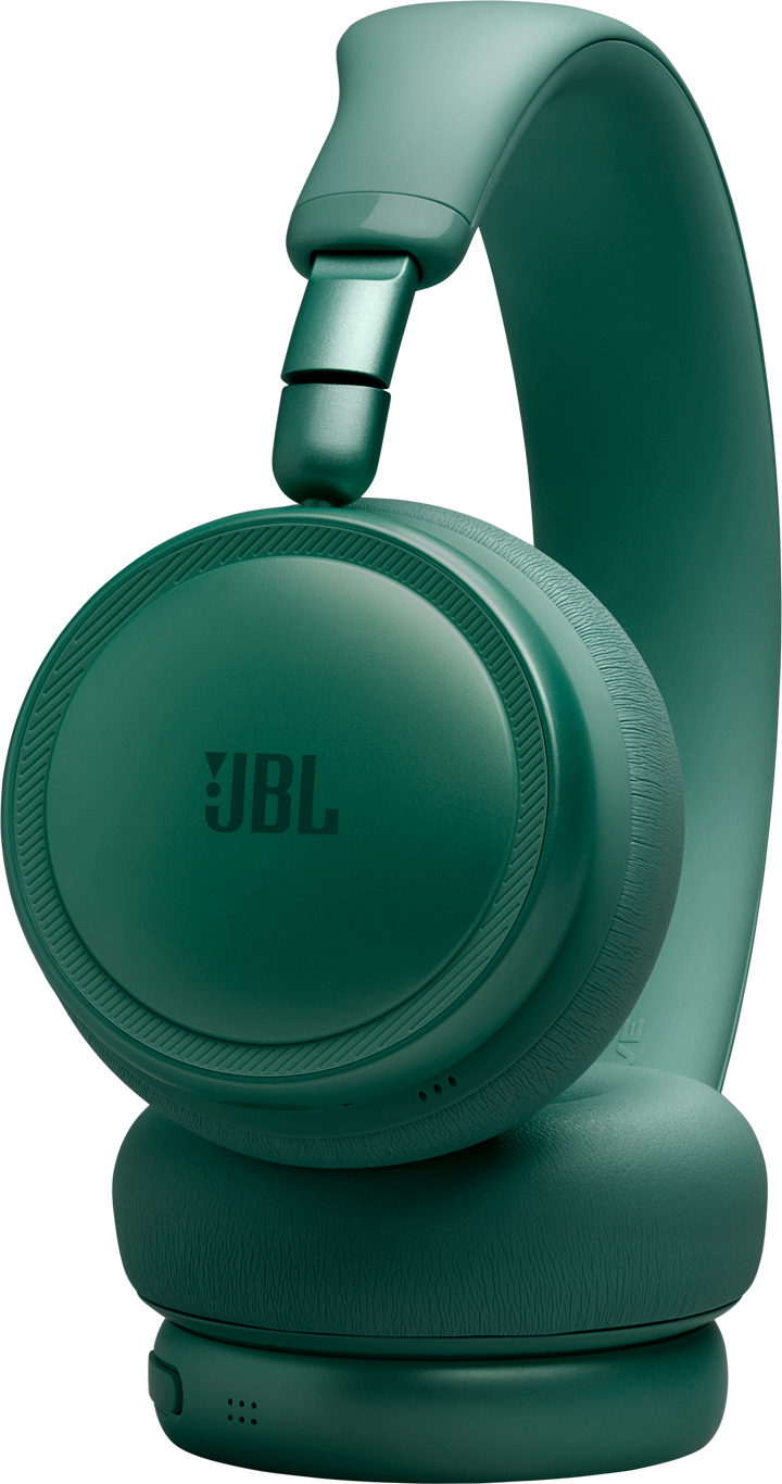 Cuffie JBL verdi su sfondo nero. Vista ravvicinata.