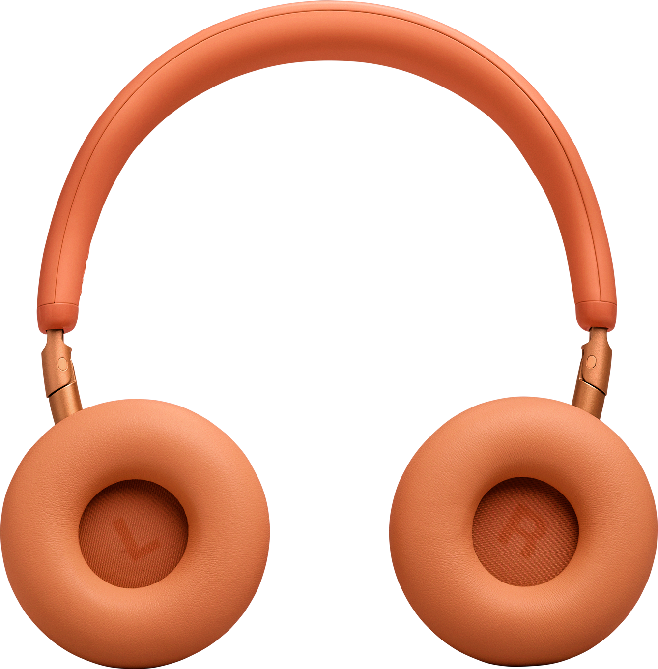 Casque orange avec arceau et oreillettes rembourrés.