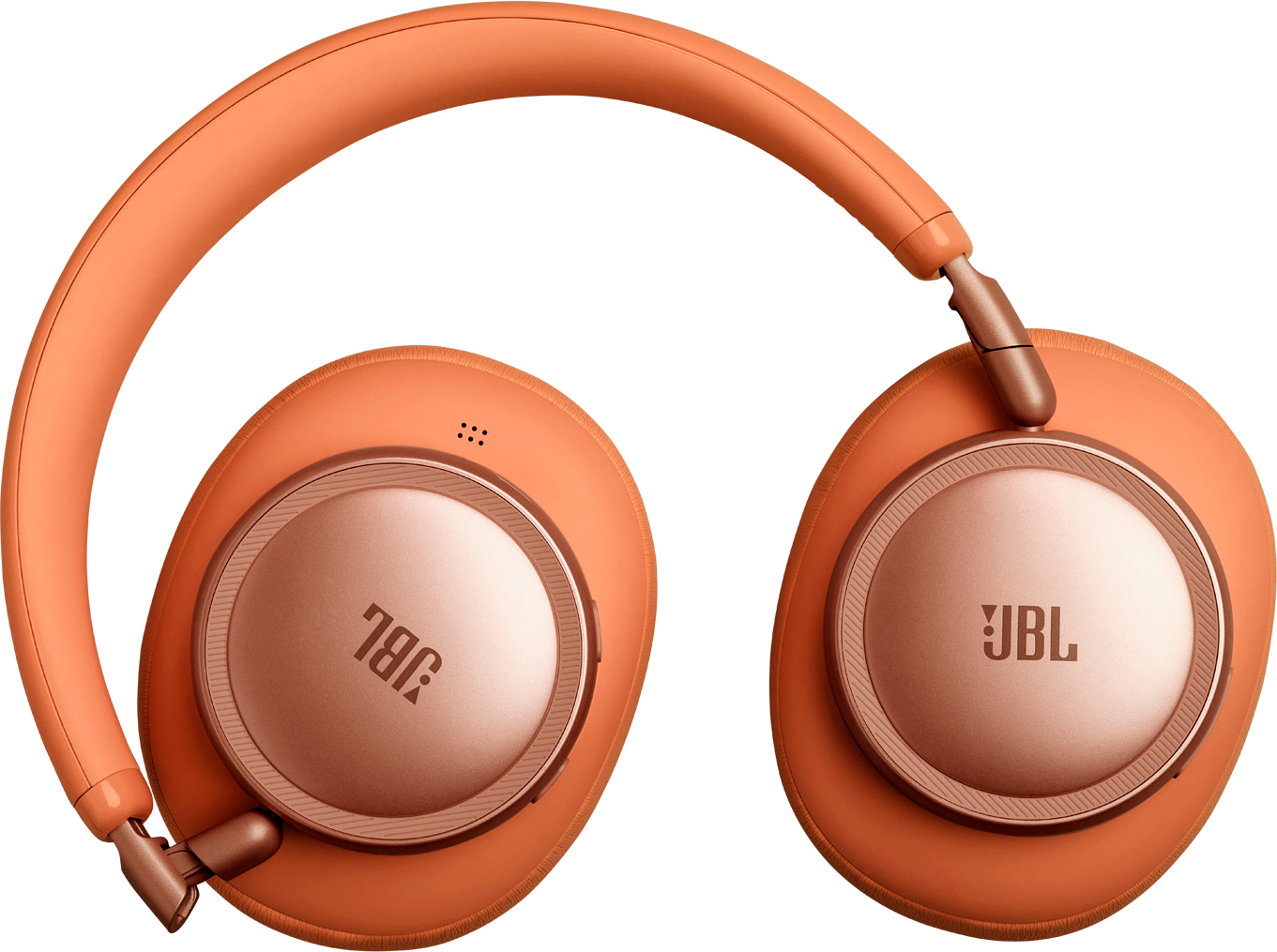Cuffie arancioni con logo JBL su sfondo nero.