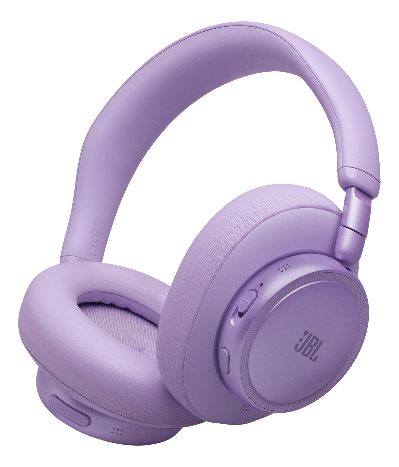 Cuffie JBL viola con padiglioni e archetto, su sfondo nero.