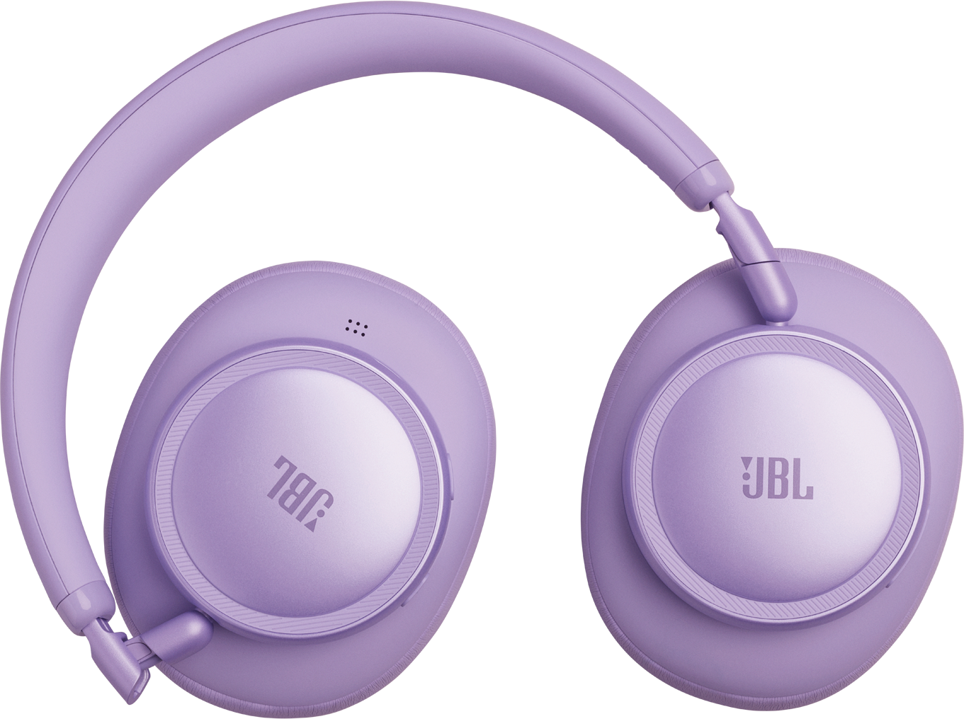 Cuffie JBL viola con archetto imbottito e padiglioni su sfondo nero.