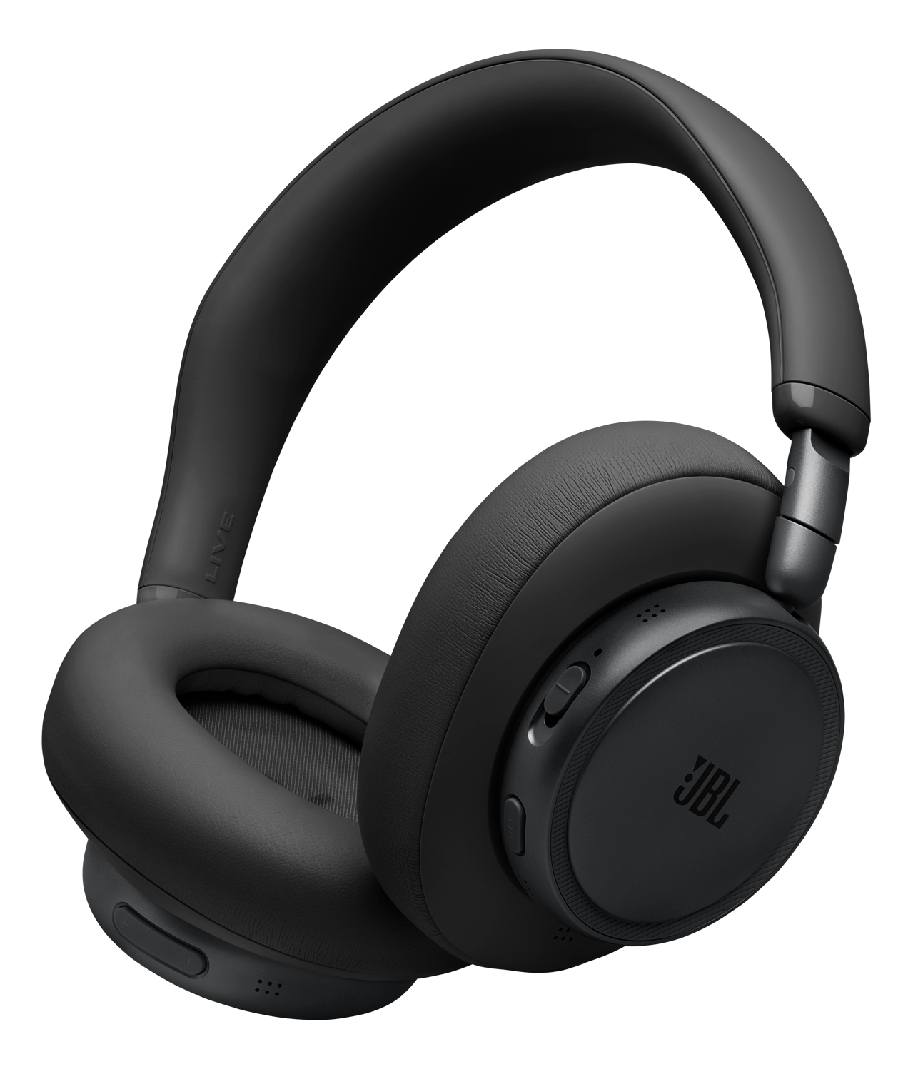 Cuffie JBL nere over-ear con archetto imbottito e logo discreto.