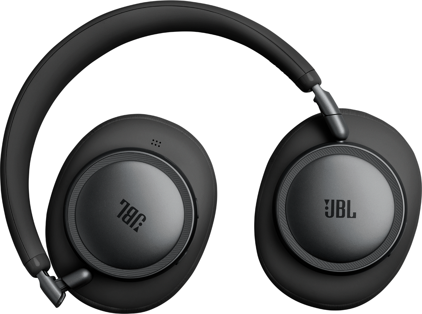 Cuffie JBL nere con padiglioni imbottiti su sfondo nero.