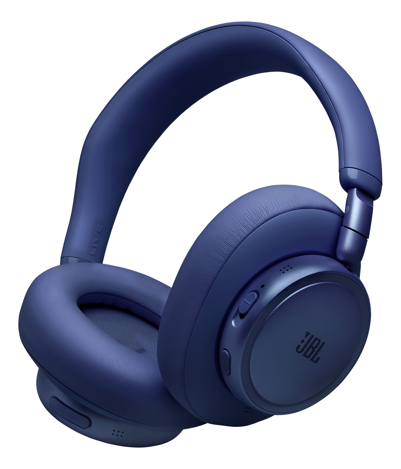 Cuffie JBL blu scuro con paraorecchie e archetto.