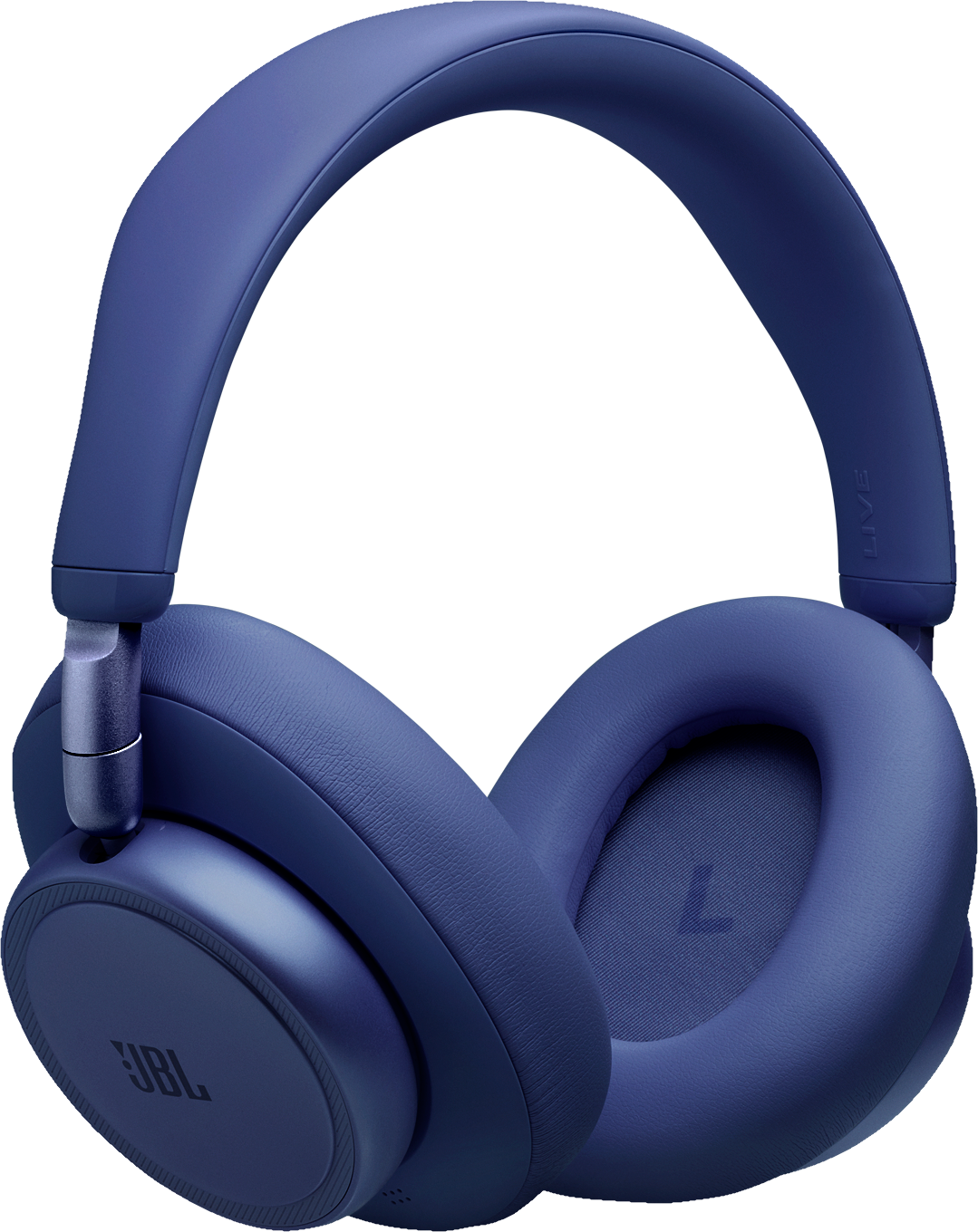 Un paio di cuffie JBL blu su sfondo nero.