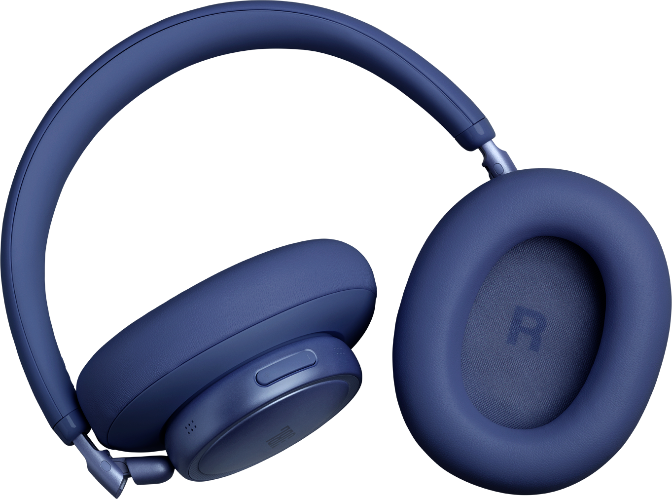 Cuffie blu scuro con padiglioni imbottiti e archetto.