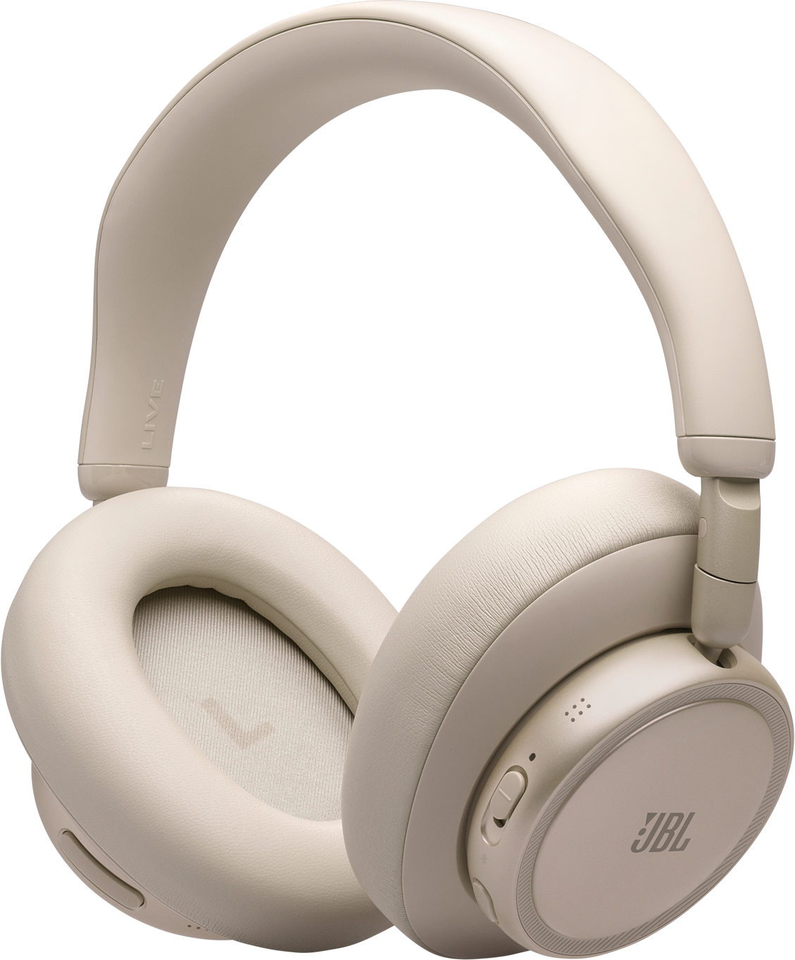 Cuffie JBL beige con padiglioni e archetto imbottiti.