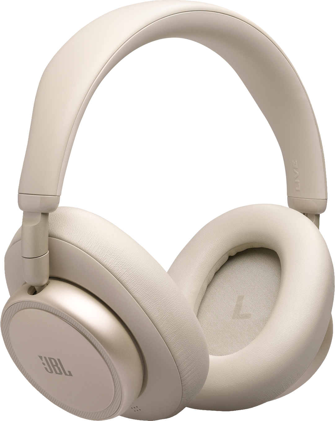 Cuffie JBL beige con padiglioni imbottiti e archetto regolabile.