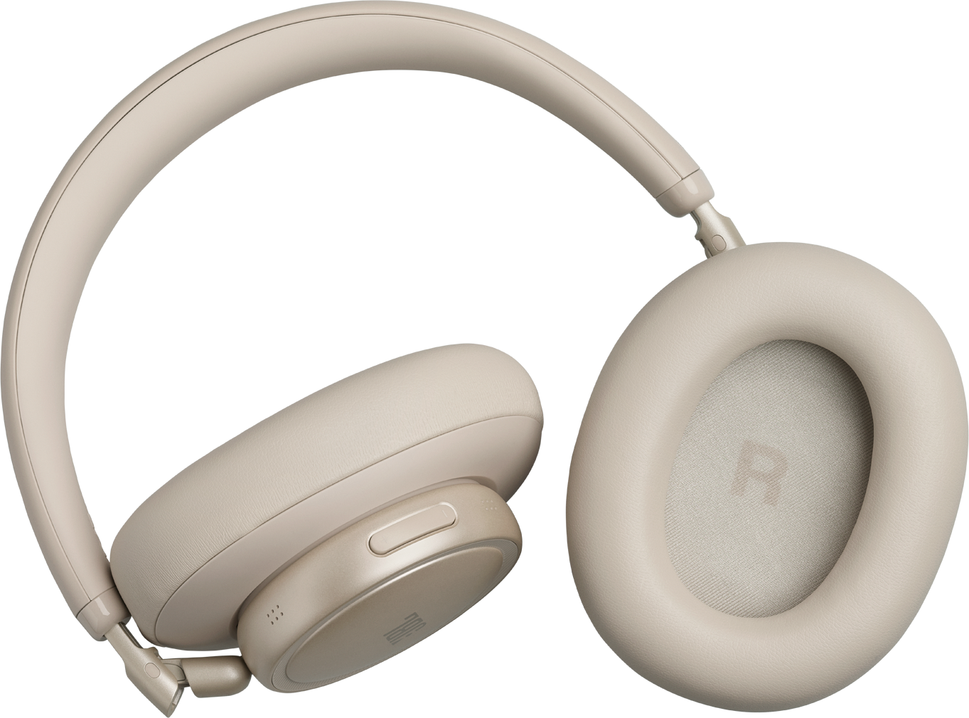 Cuffie beige con padiglioni imbottiti e archetto imbottito.