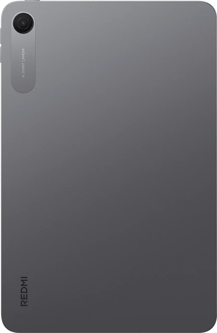 Szürke tablet hátlapja kamerával és Redmi logóval.