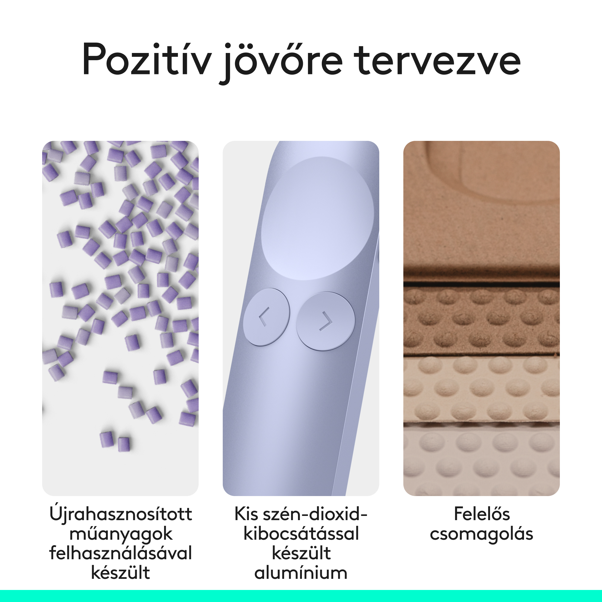 Lila granulátum, lilás készülék gombokkal, réteges csomagolás.