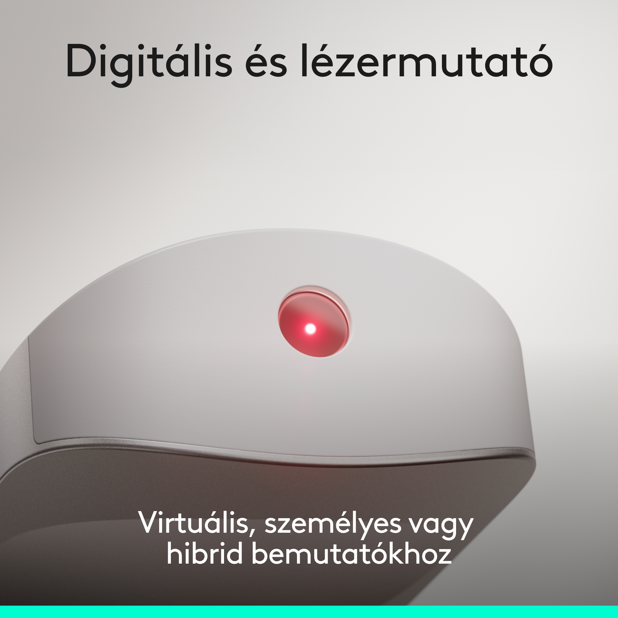 Fehér prezentertartó piros lézerponttal. Szöveg magyarul.