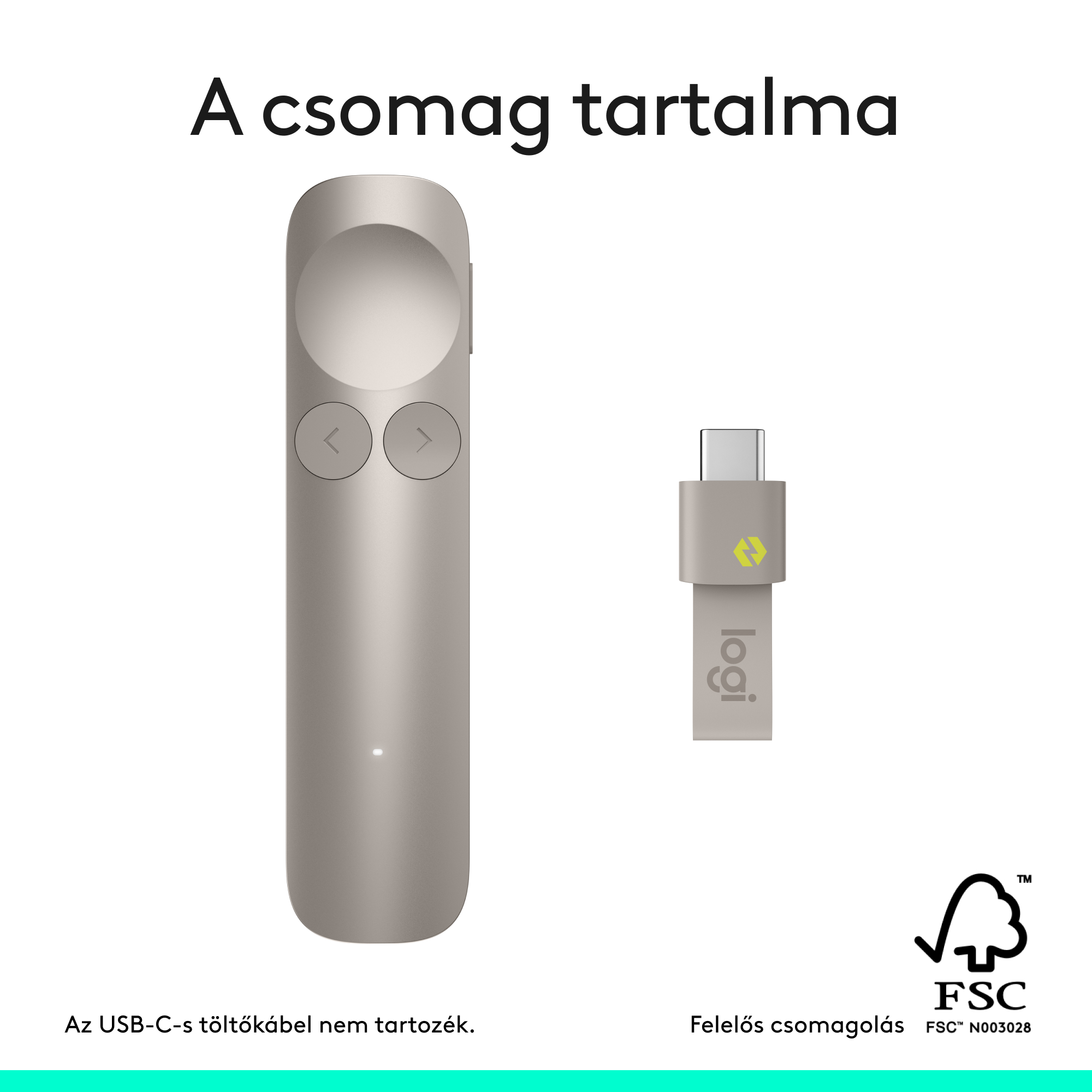 Egy ezüst színű kontroller és egy USB-C vevőegység egymás mellett.