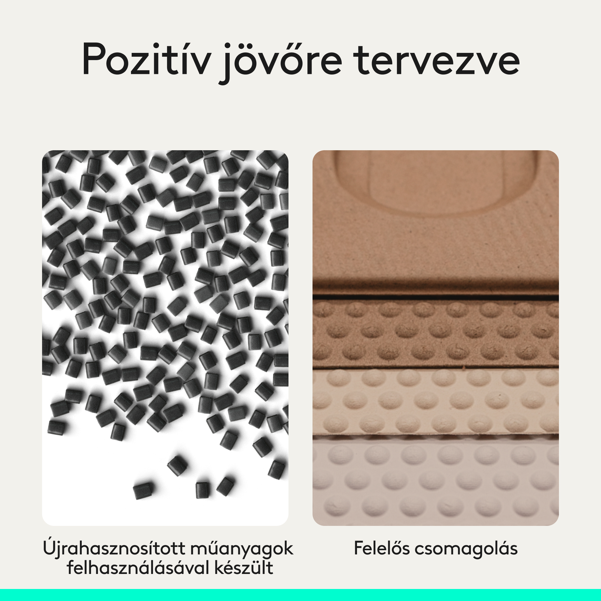 Fent: Fekete granulátum. Lent: Barna és fehér csomagolási minták.