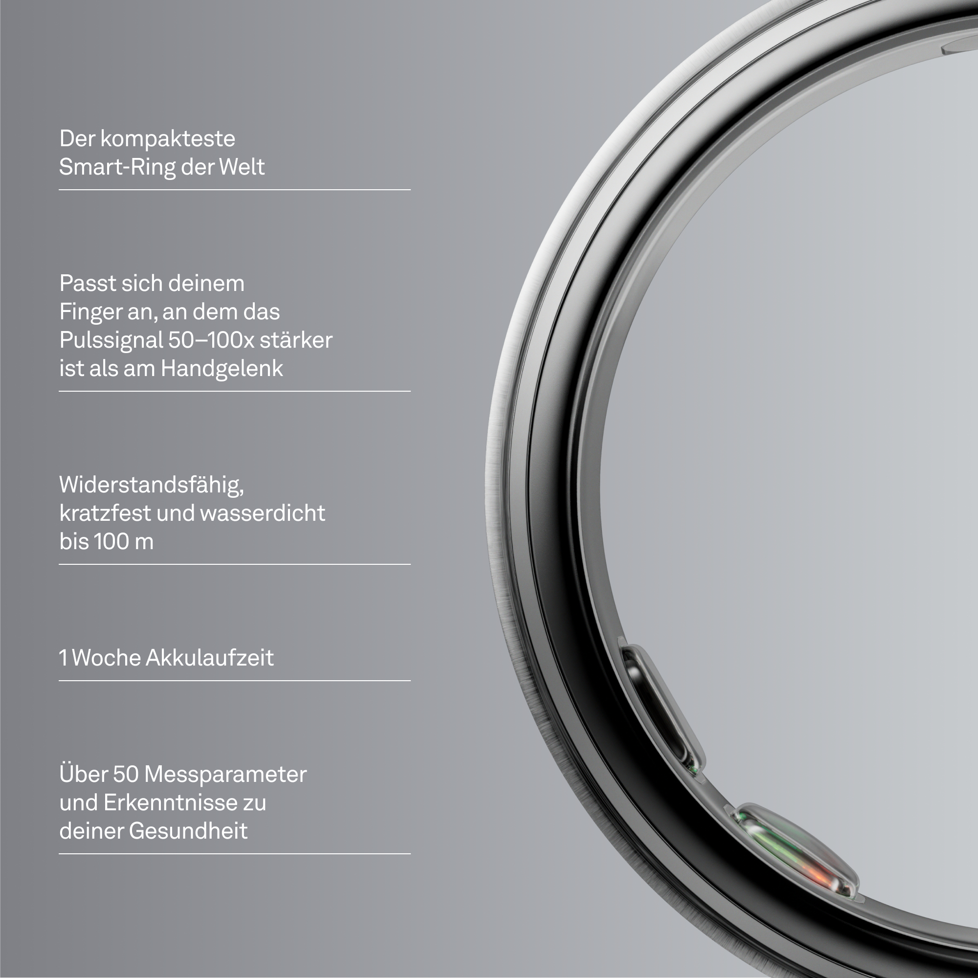 Der kompakte Smart-Ring der Welt, wasserdicht bis 100m, mit 1 Woche Akkulaufzeit.