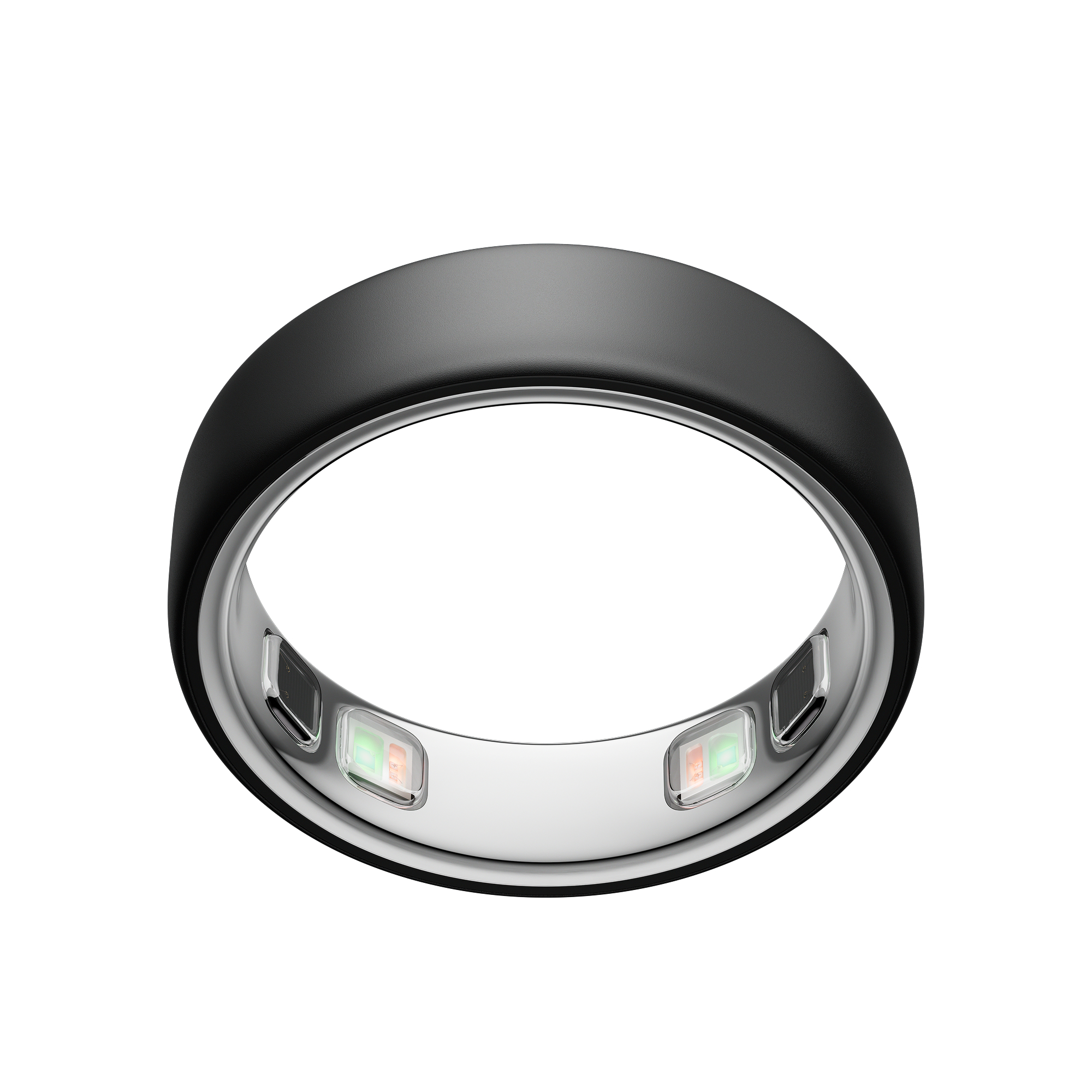 Ein schwarzer Ring mit silbernem Rand und Lichtern.