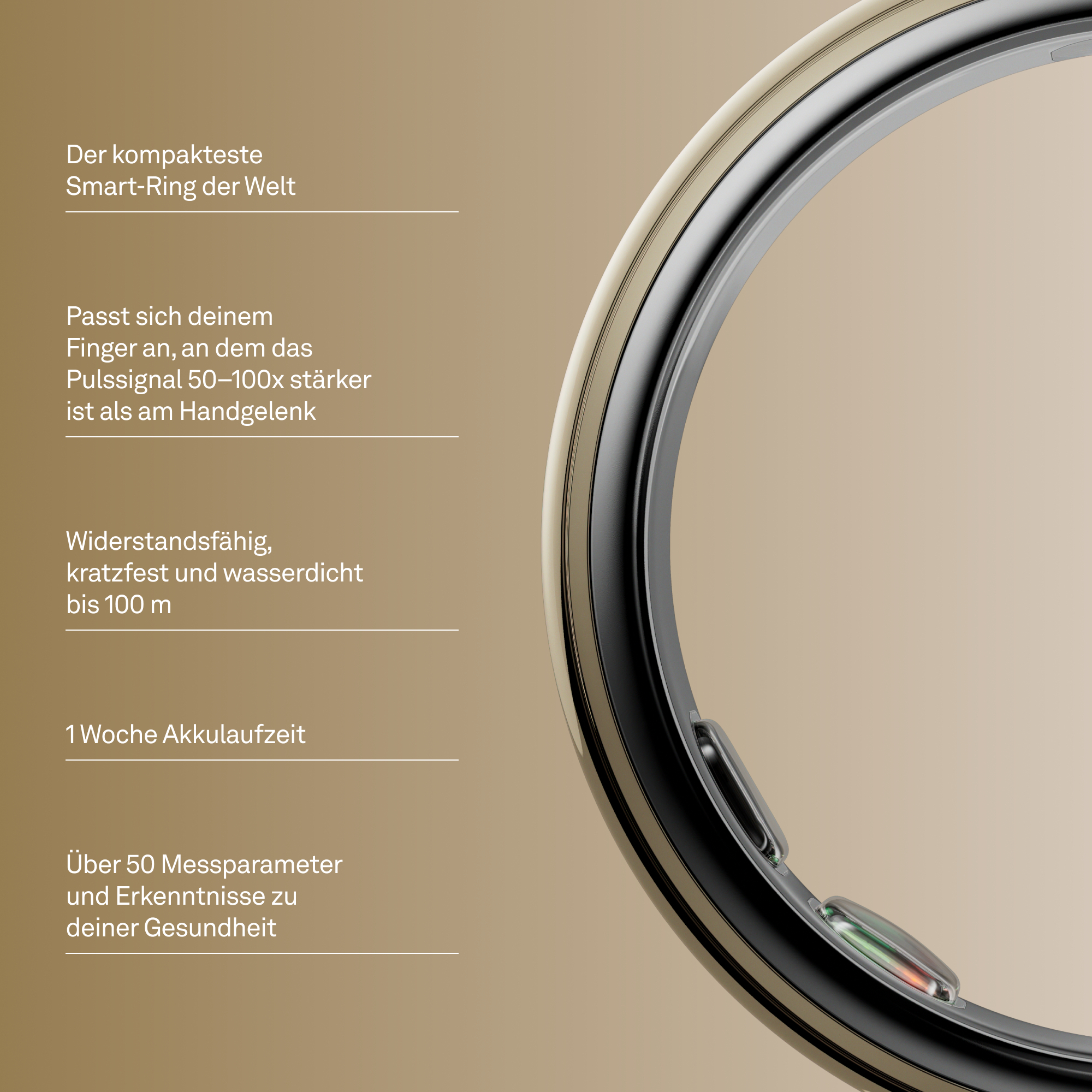 Der kompakteste Smart-Ring der Welt, wasserdicht bis 100m, mit 1 Woche Akkulaufzeit.