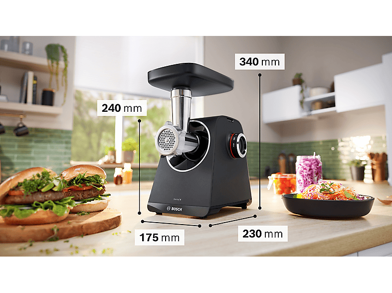 Bosch MFWS430B Fleischwolf MultiPower Series 4 1900 W Schwarz — Foto 2 von 5