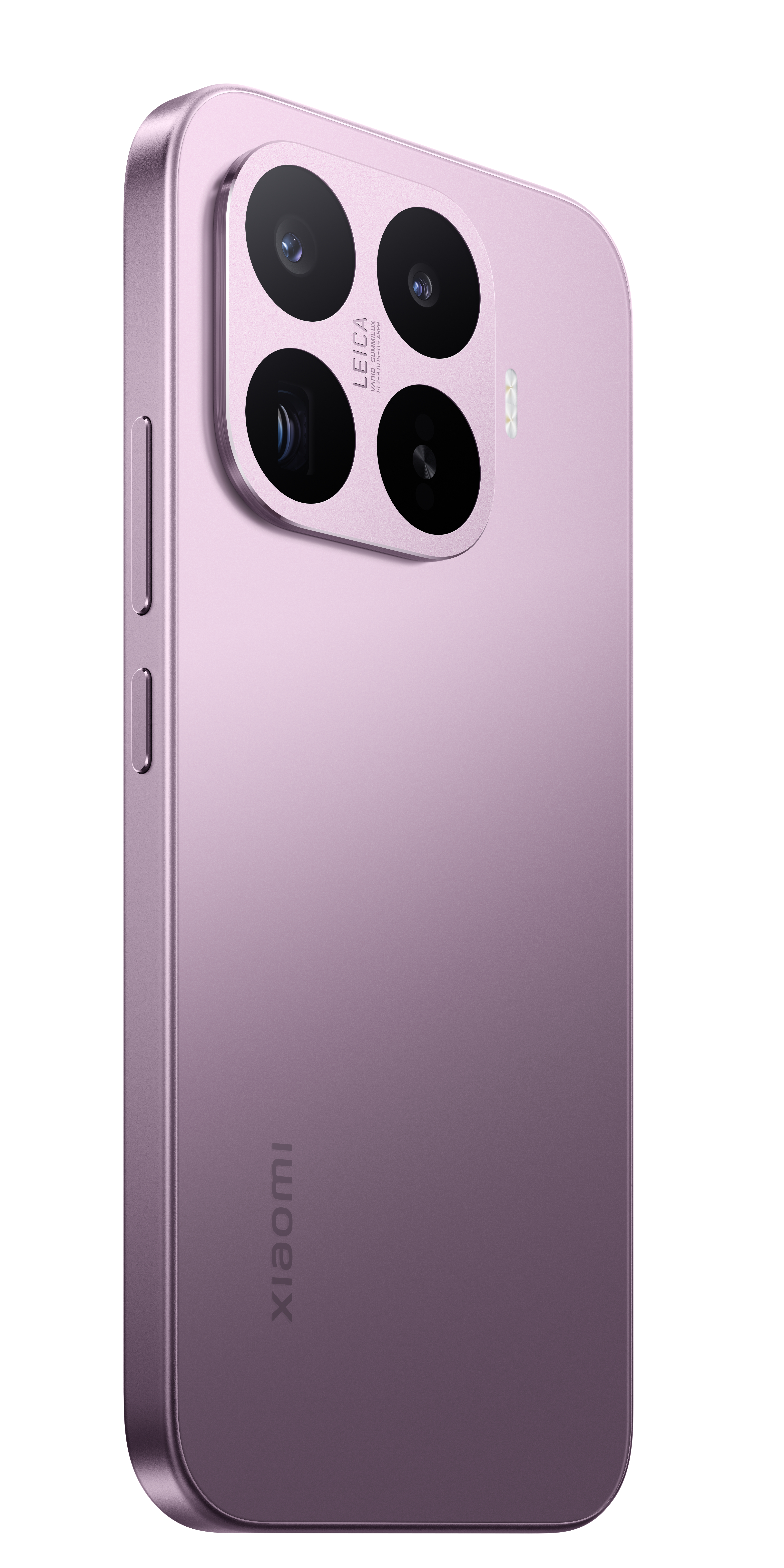 Lila Smartphone mit Leica Kamera, Xiaomi-Logo auf der Rückseite.