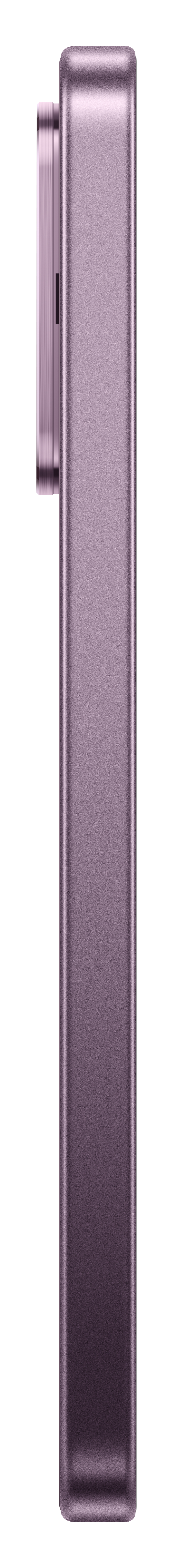 Ein lila Smartphone mit sichtbaren Kameras auf der linken Seite.