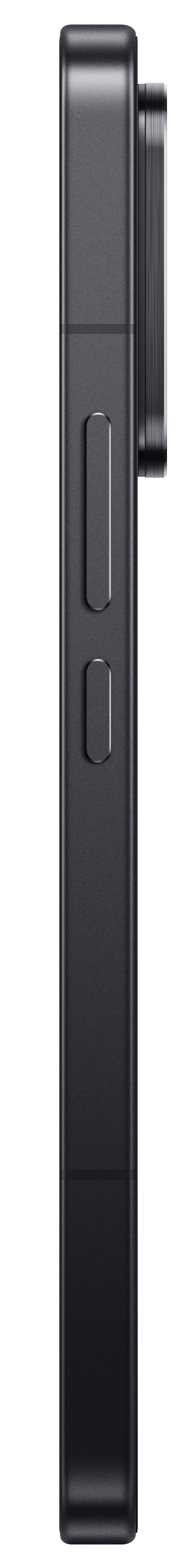 Dunkelgraues Smartphone im Hochformat mit Kameralinsen auf der rechten Seite.