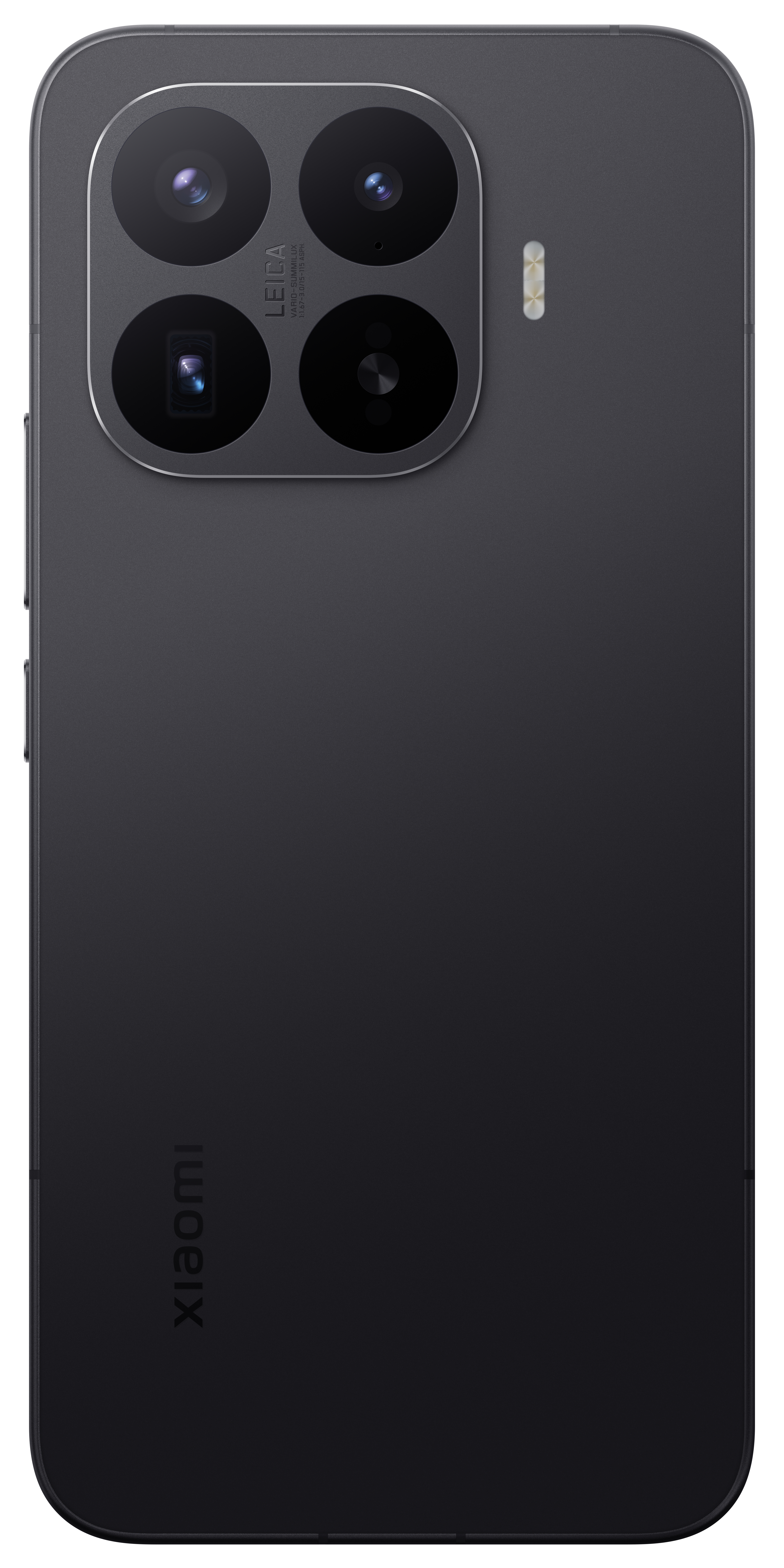 Rückseite eines dunkelgrauen Smartphones mit vier Kameras und dem Xiaomi-Logo.