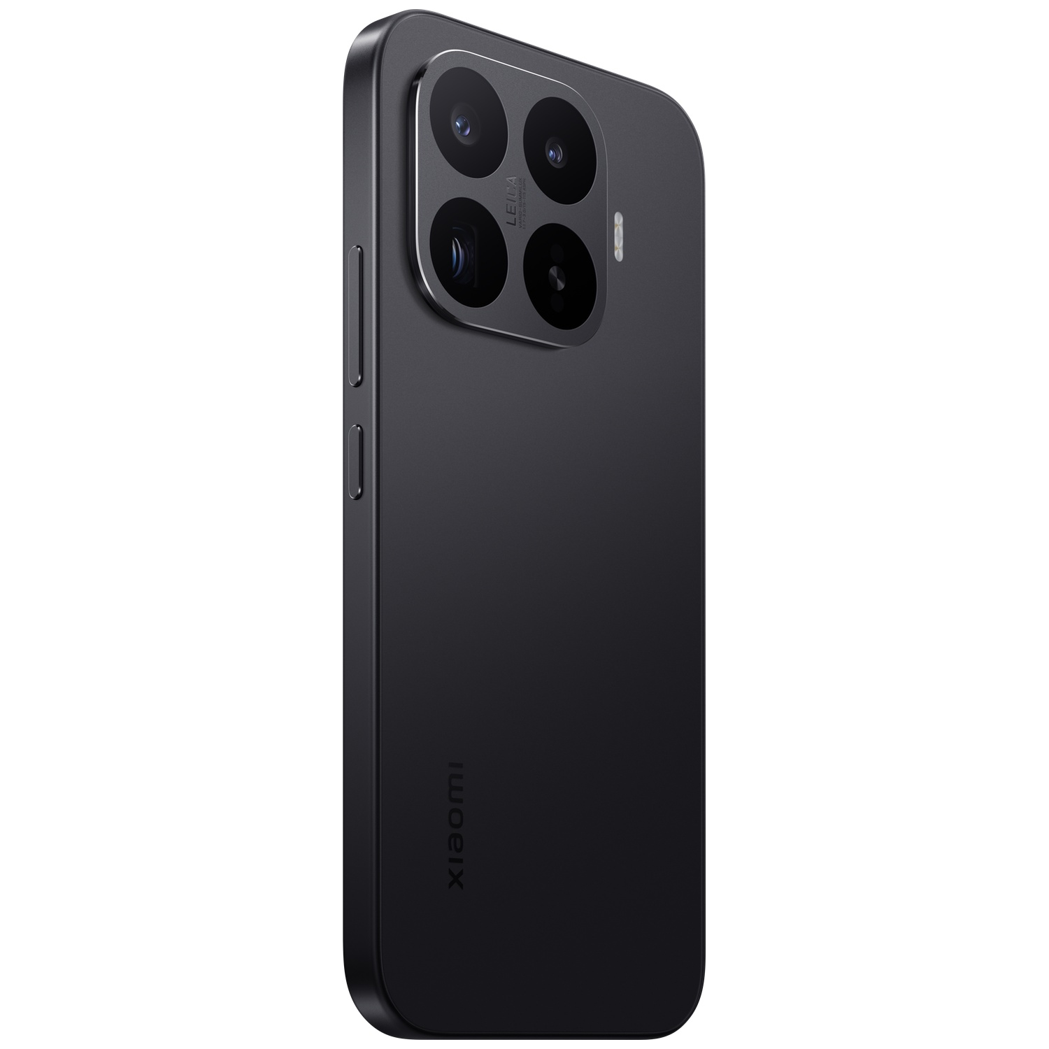 Dark gray smartphone with Leica camera module and Xiaomi logo on the back.