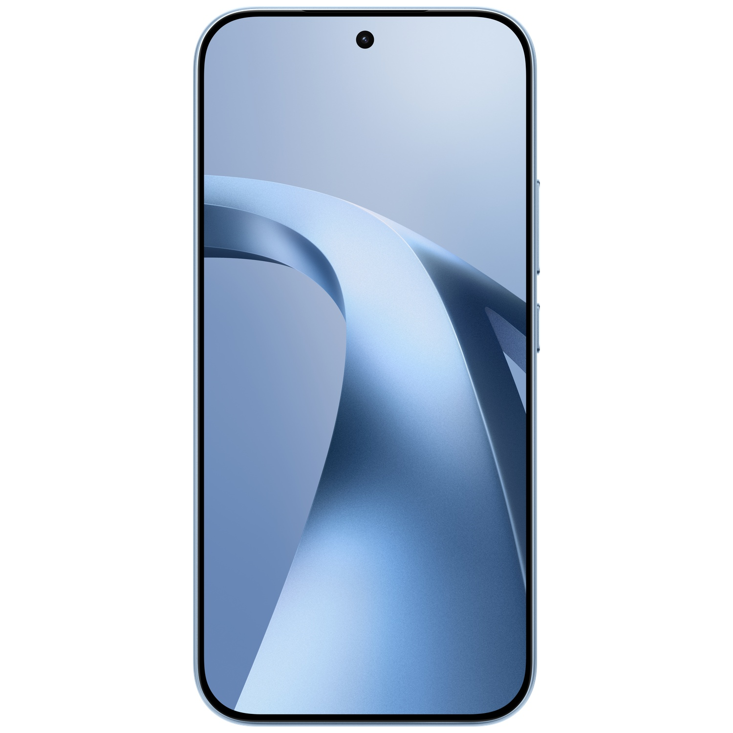 A light blue smartphone displaying an abstract blue background.