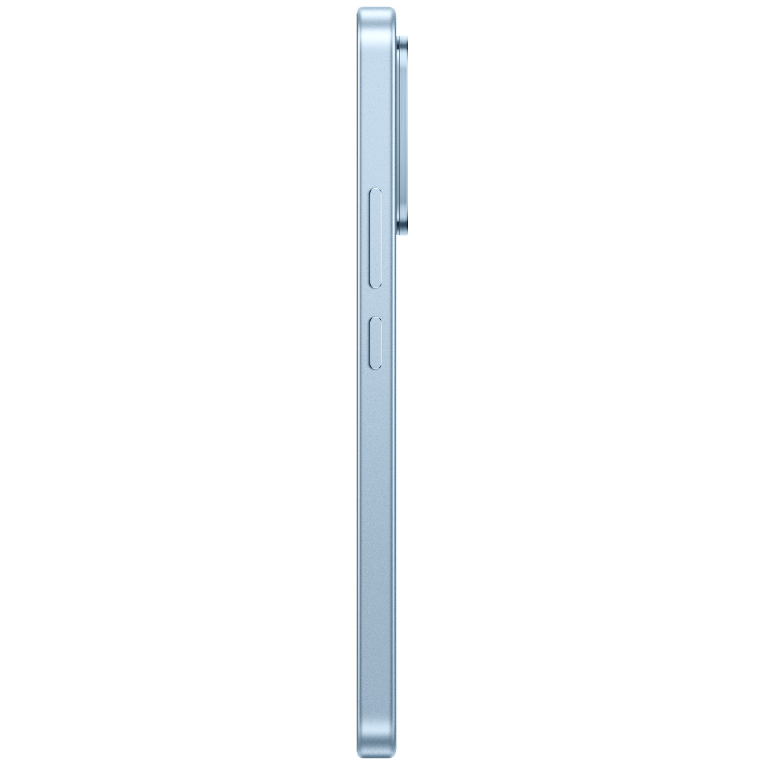 A light blue smartphone with visible buttons on the side, on a white background.