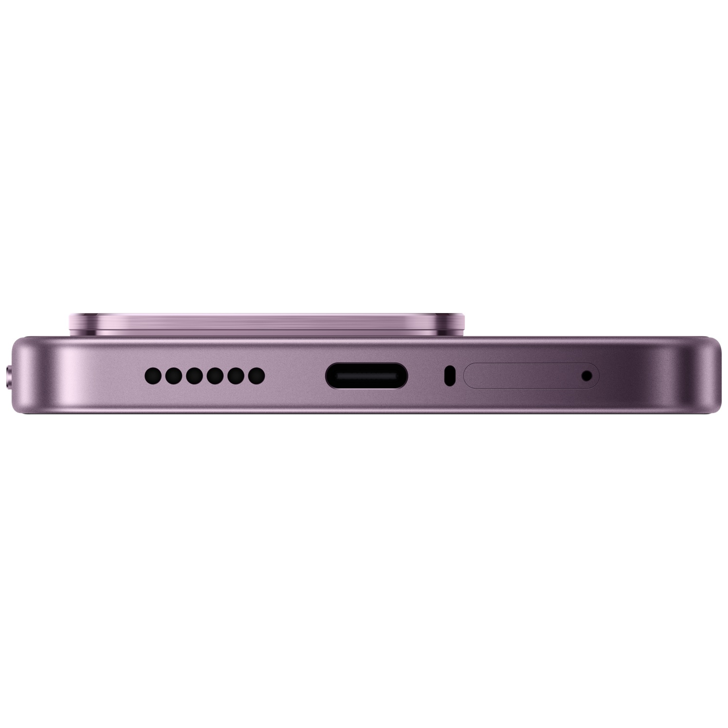 Purple smartphone bottom with speaker grill, USB-C port, and microphone.