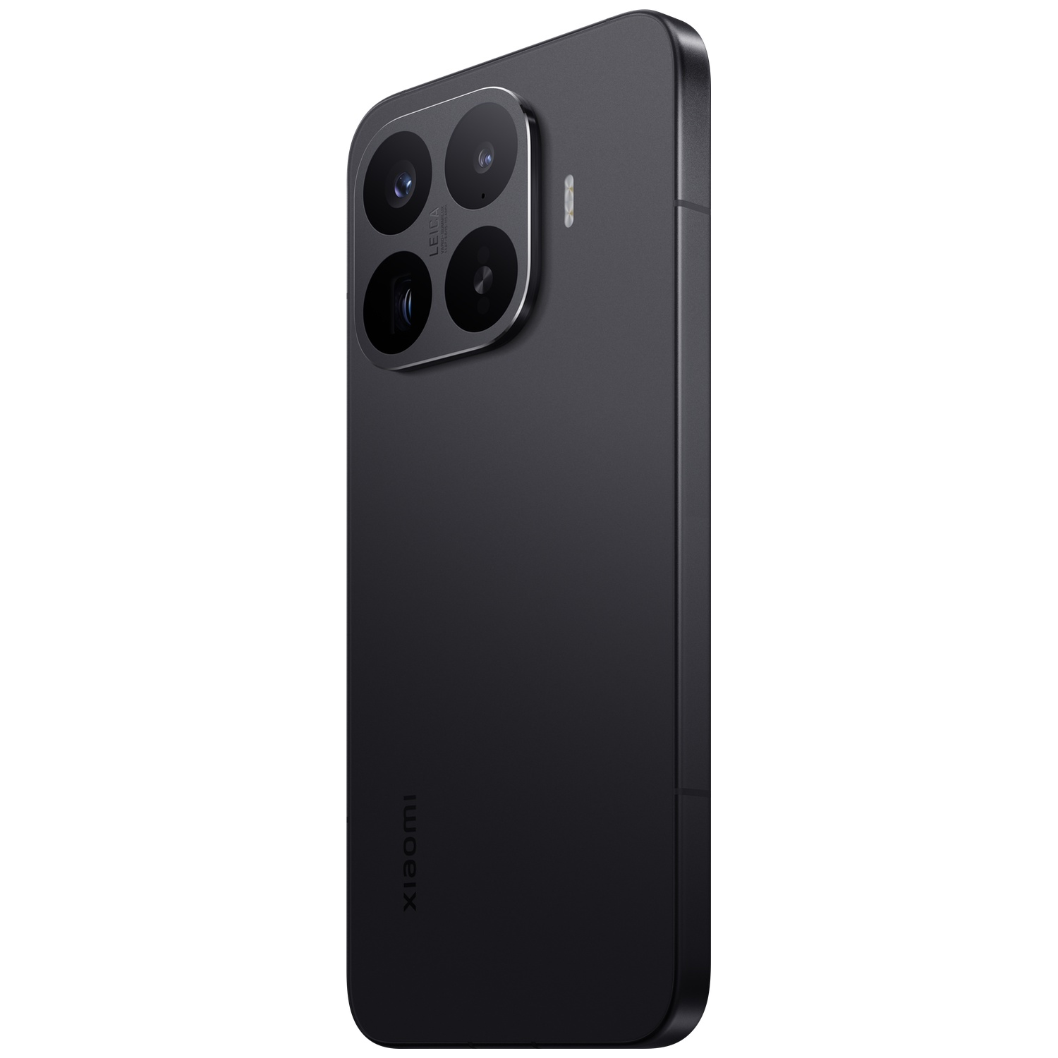 Black smartphone with a triple camera array and Leica branding, angled view.