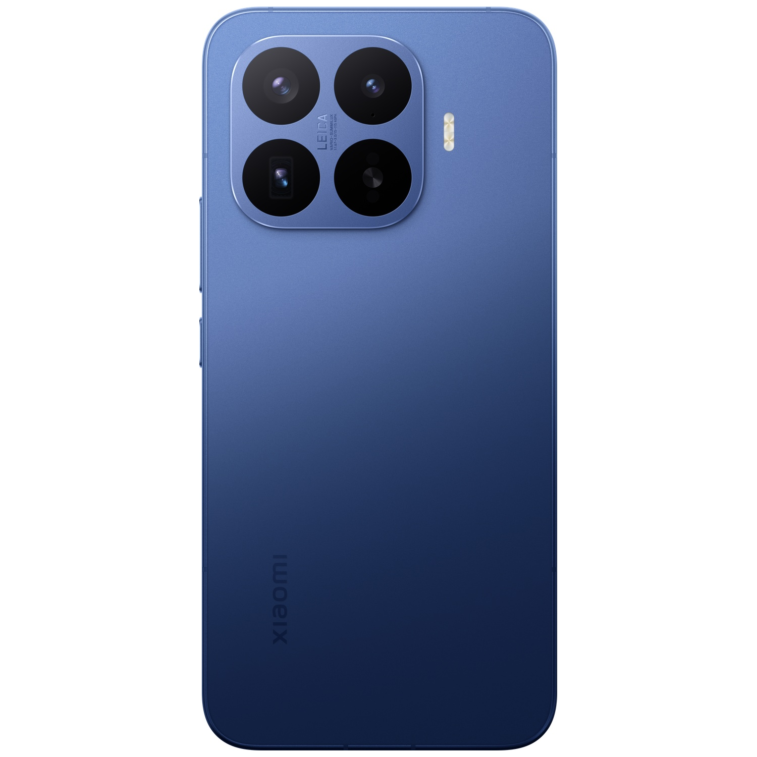 Back of a blue Xiaomi smartphone with four cameras and Leica logo.