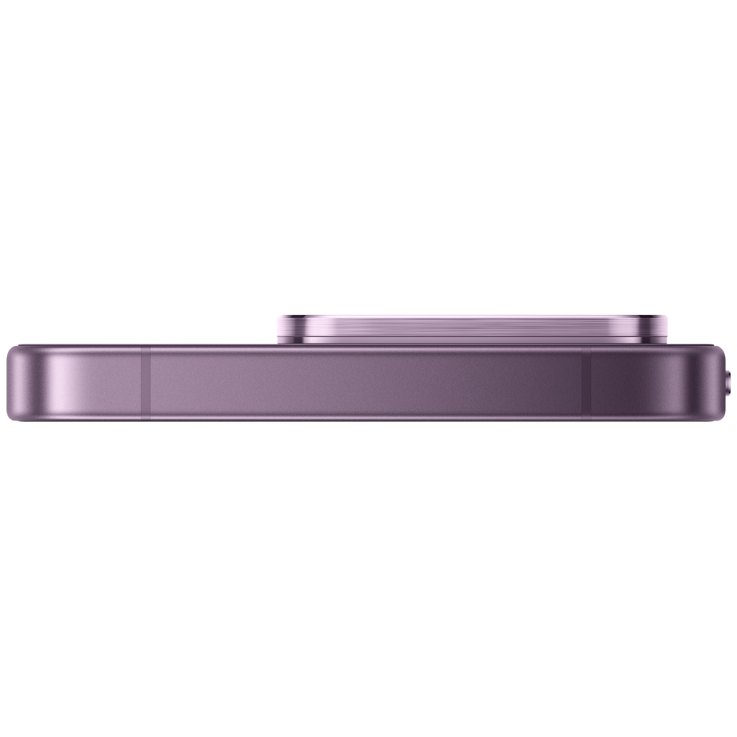 Purple smartphone side view, focusing on camera lens and frame.