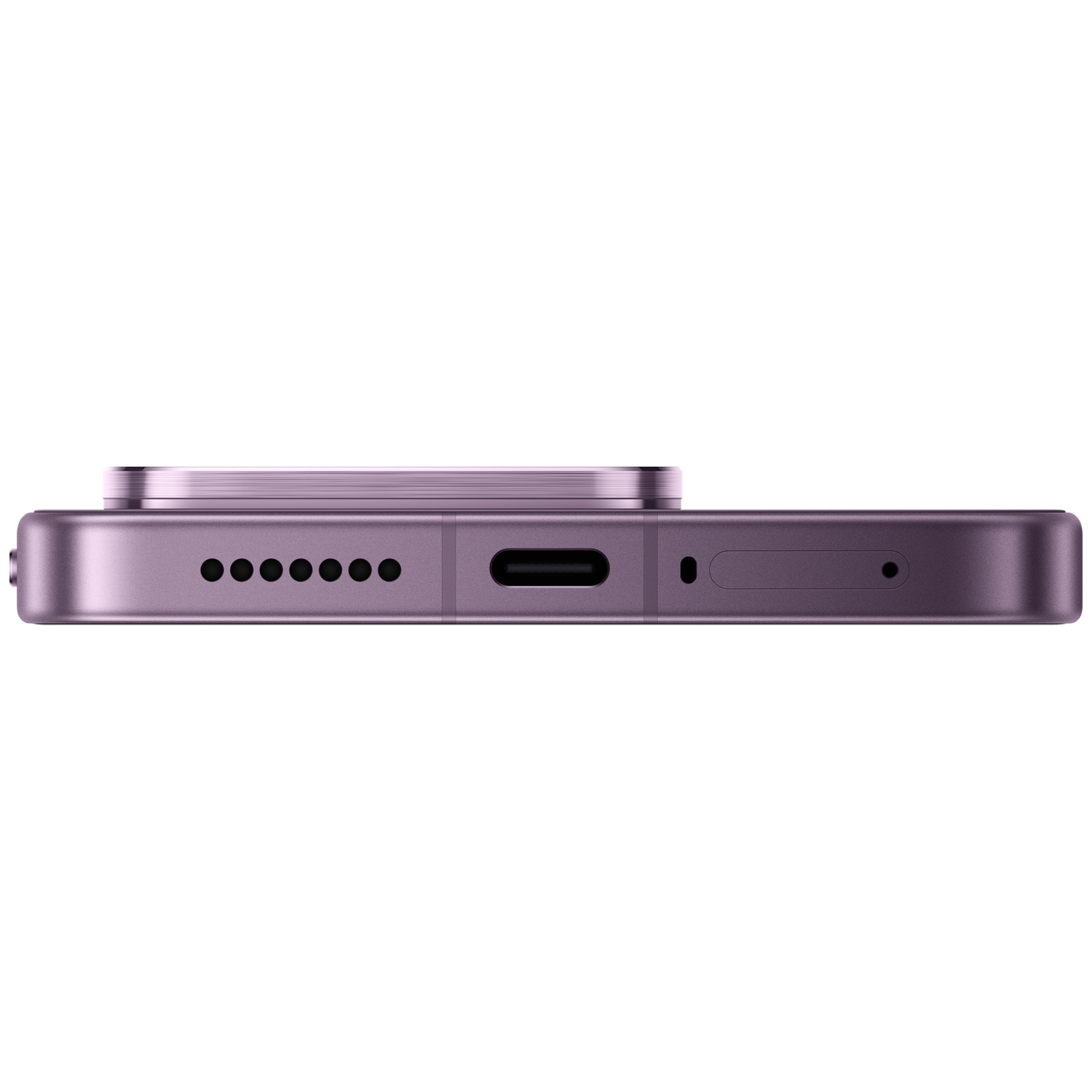Purple smartphone bottom with charging port and speaker grille.
