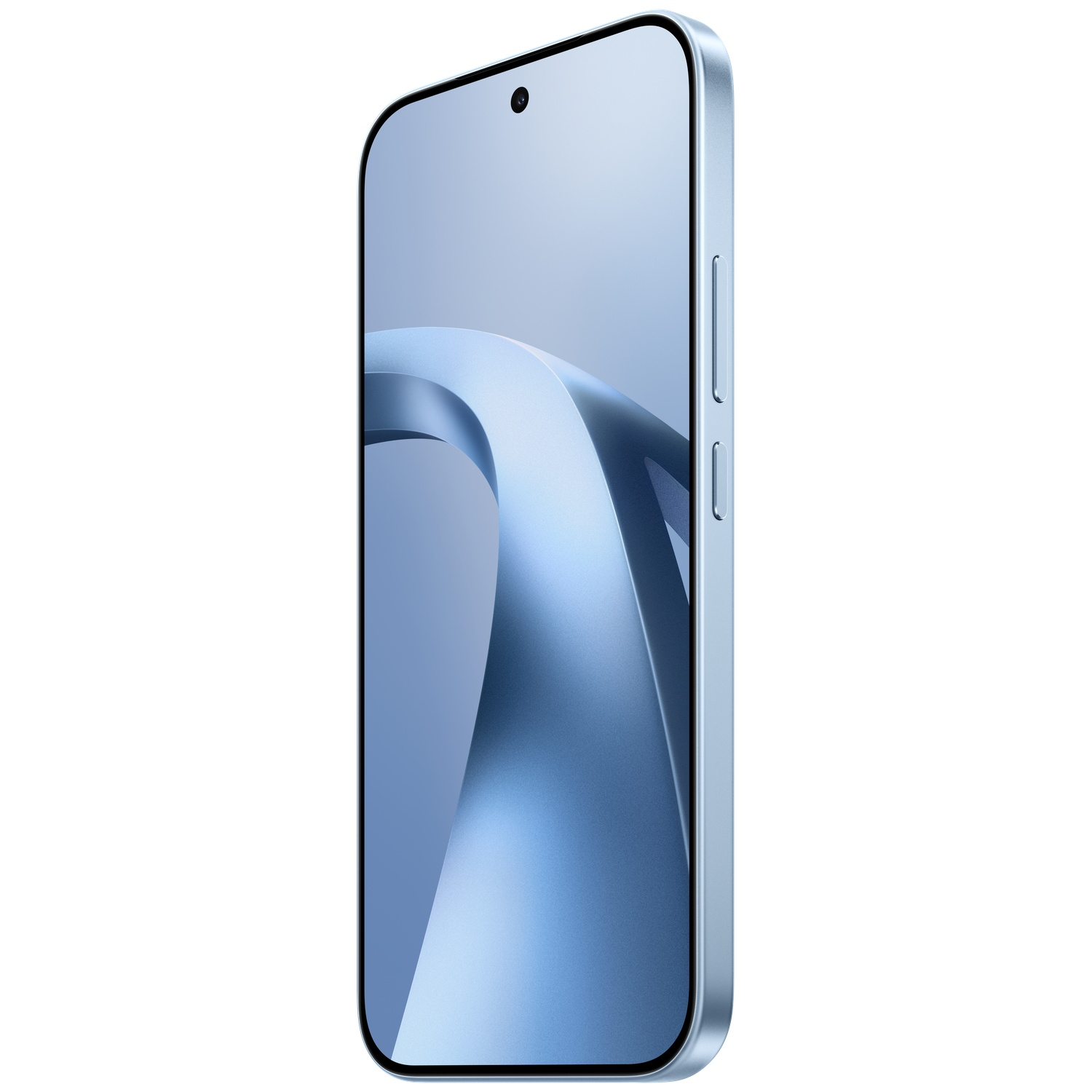 Een blauwe smartphone met een golfpatroon op het scherm.