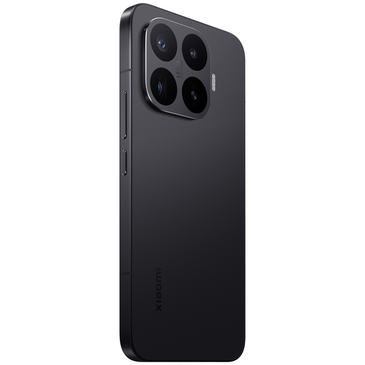 Donkere smartphone met Leica-camera en Xiaomi-logo. Close-up.