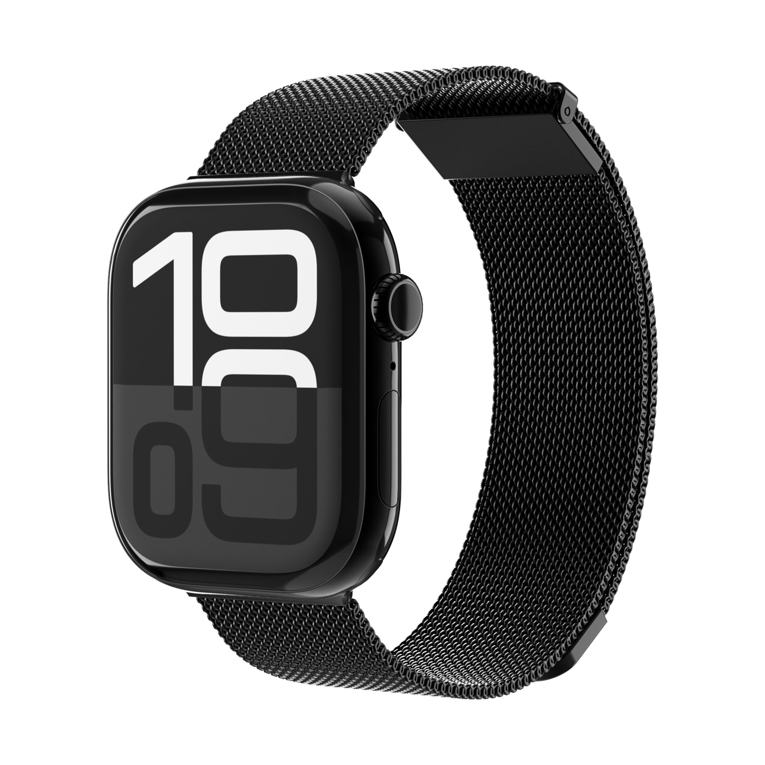 Orologio smart nero con cinturino milanese, ora digitale 10:09.