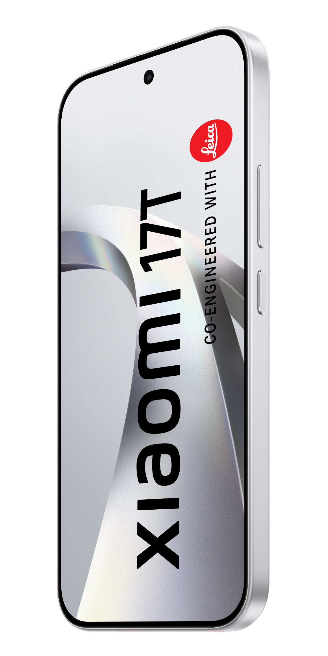 Ein silbernes Smartphone mit "Xiaomi 17T" Schriftzug und Leica-Logo.