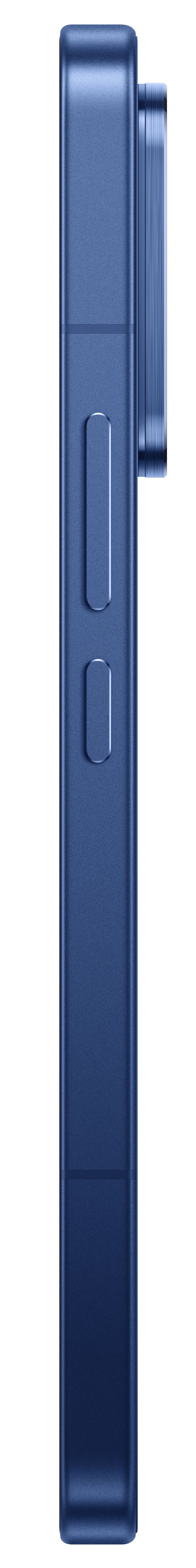 Eine blaue Smartphone-Seite mit Lautstärketasten und Kameramodul.