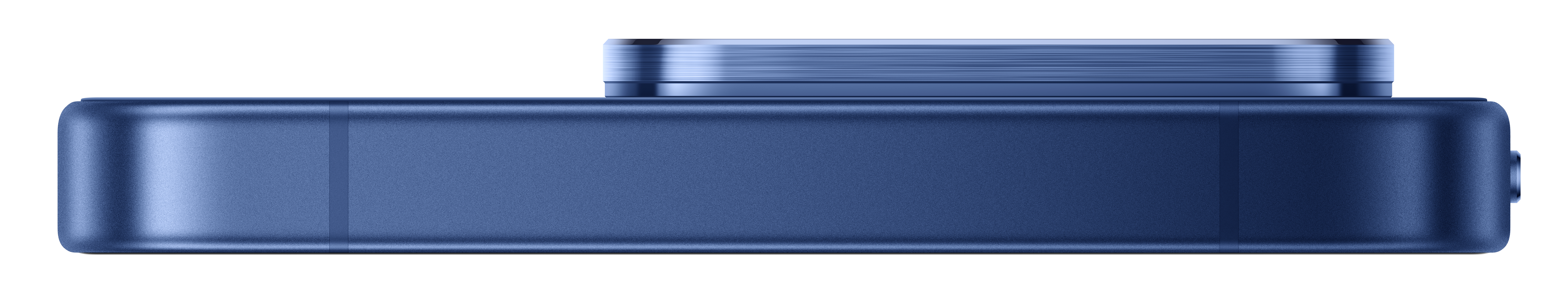 Nahaufnahme eines blauen rechteckigen Geräts mit gerilltem Element oben.