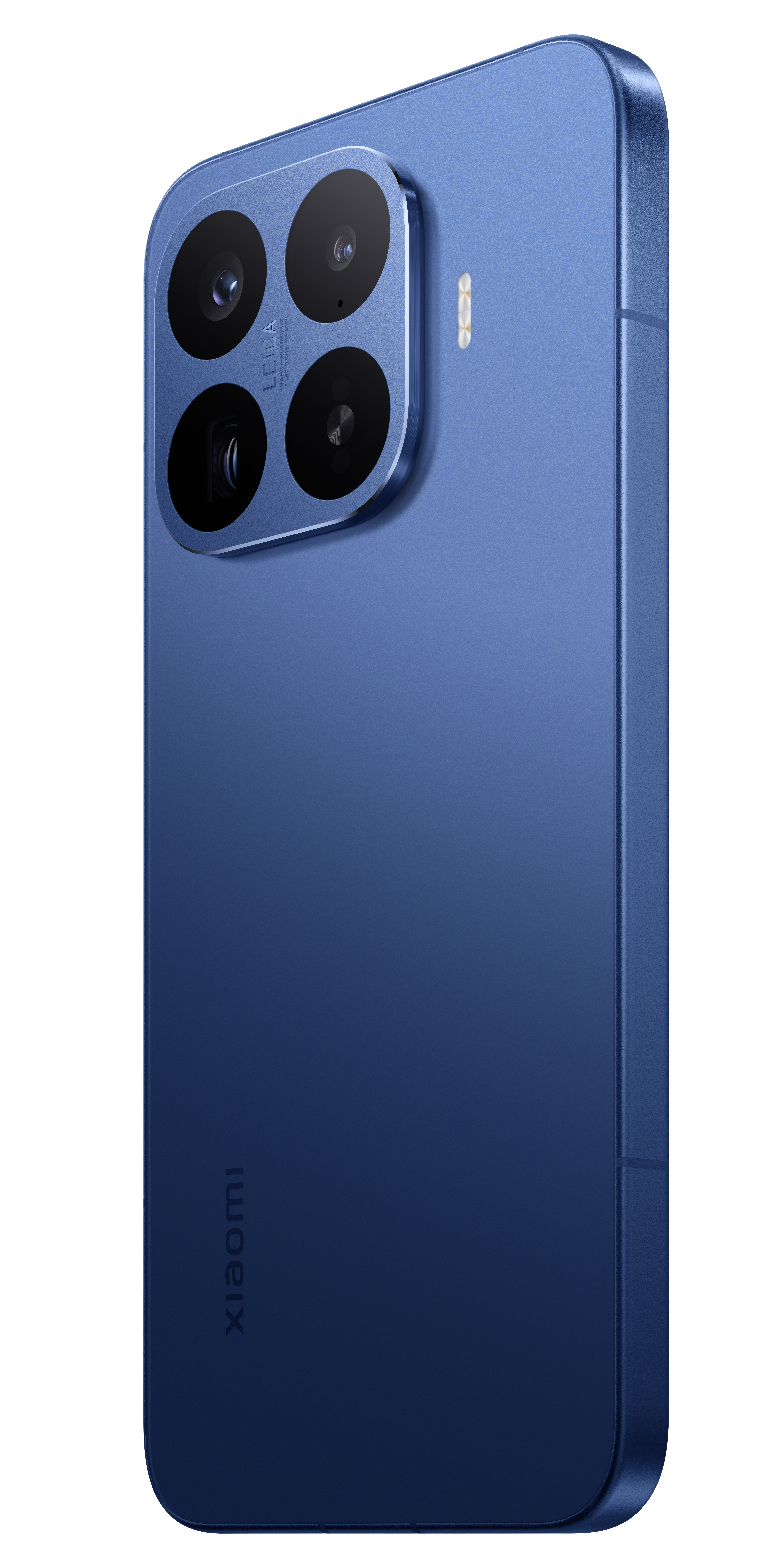 Eine blaue Smartphone-Rückseite mit vier Kameras und „Xiaomi“-Logo.